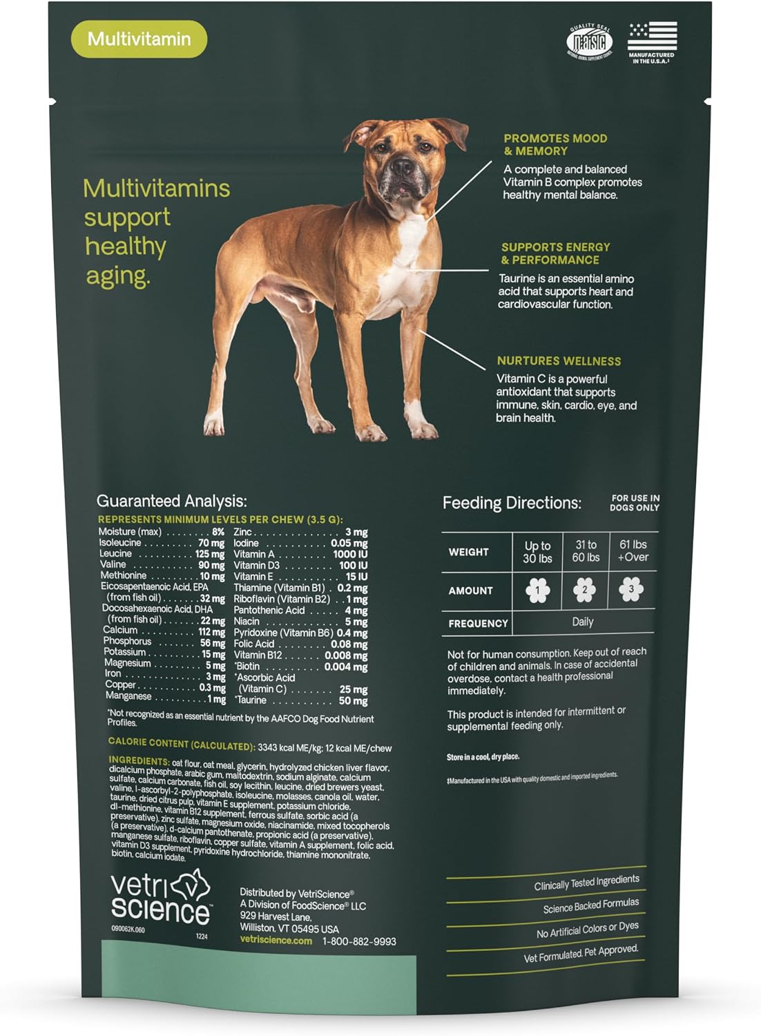 VetriScience Extra Strength Senior 27+ Active Health Chews, Golden Years Daily Multivitamin for Senior Dogs, Balanced Vitamins, Minerals, and Omega-3s, Ageing and Wellbeing Support, Chicken, 60 Count - görsel 8