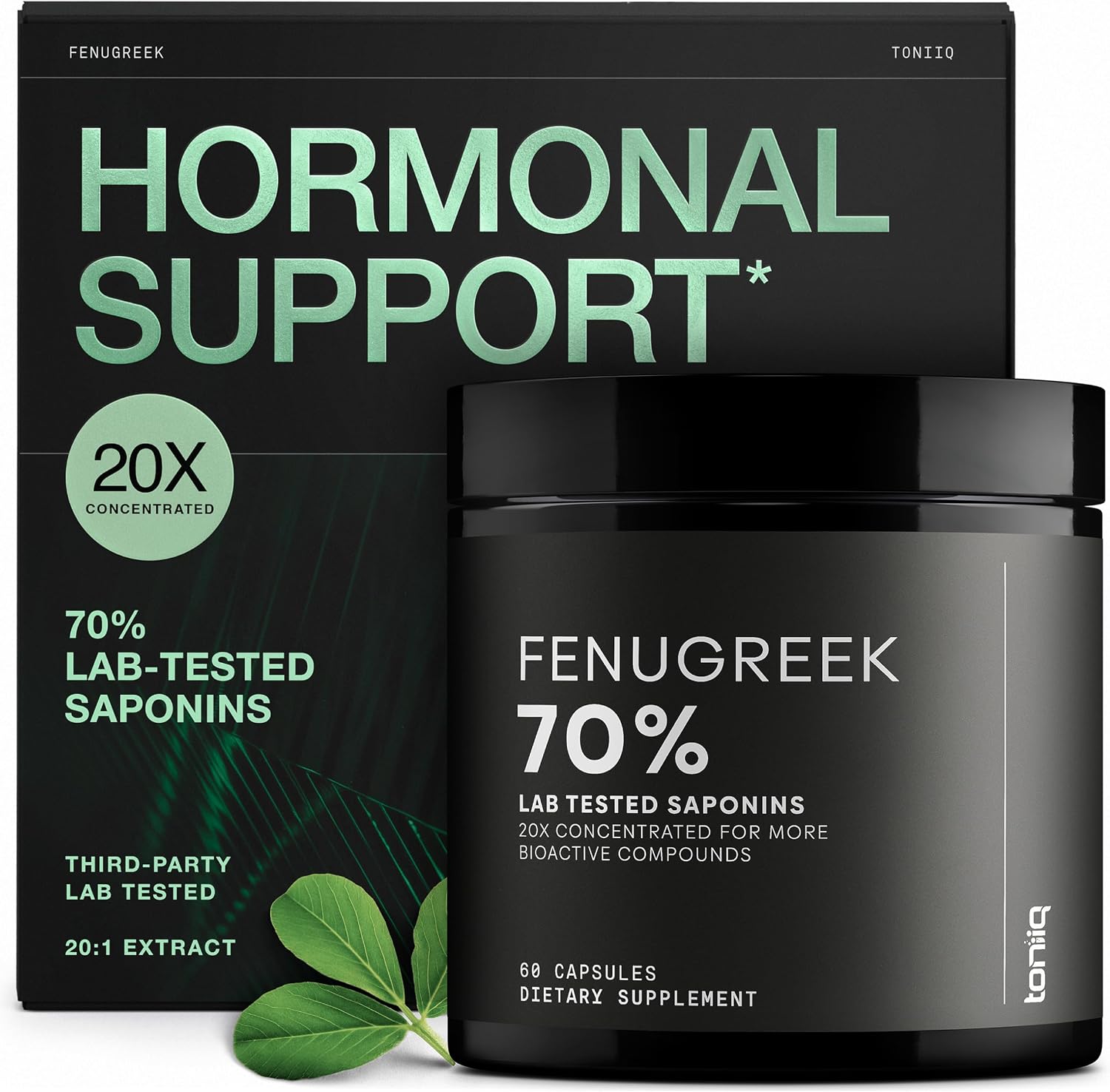 Toniiq Fenugreek Capsules - Ultra High Potency 20:1 Extract with 70% Saponins - 60 Capsules - görsel 1
