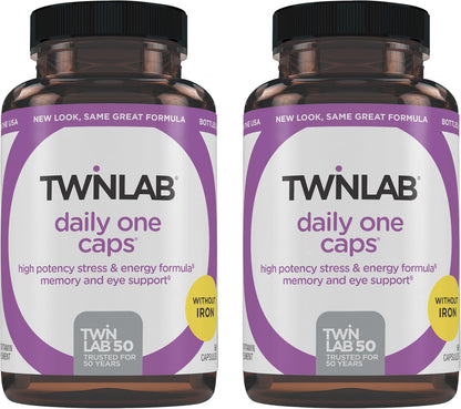 Twinlab Daily One Caps Without Iron - Multivitamin & Mineral Supplement with Zinc, B Vitamins, Magnesium - 60 Capsules (2 Pack)