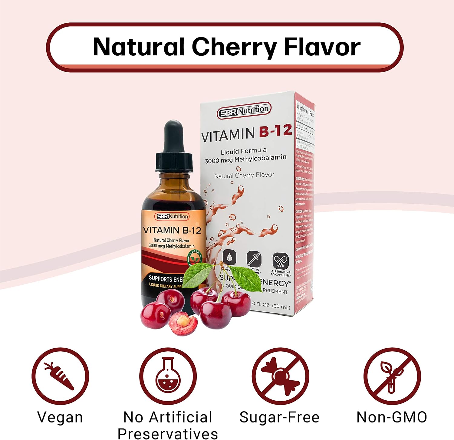 SBR Nutrition Vitamin B12 Sublingual Liquid Drops - Methylcobalamin, 3000mcg, Vegan, Non-GM - görsel 4