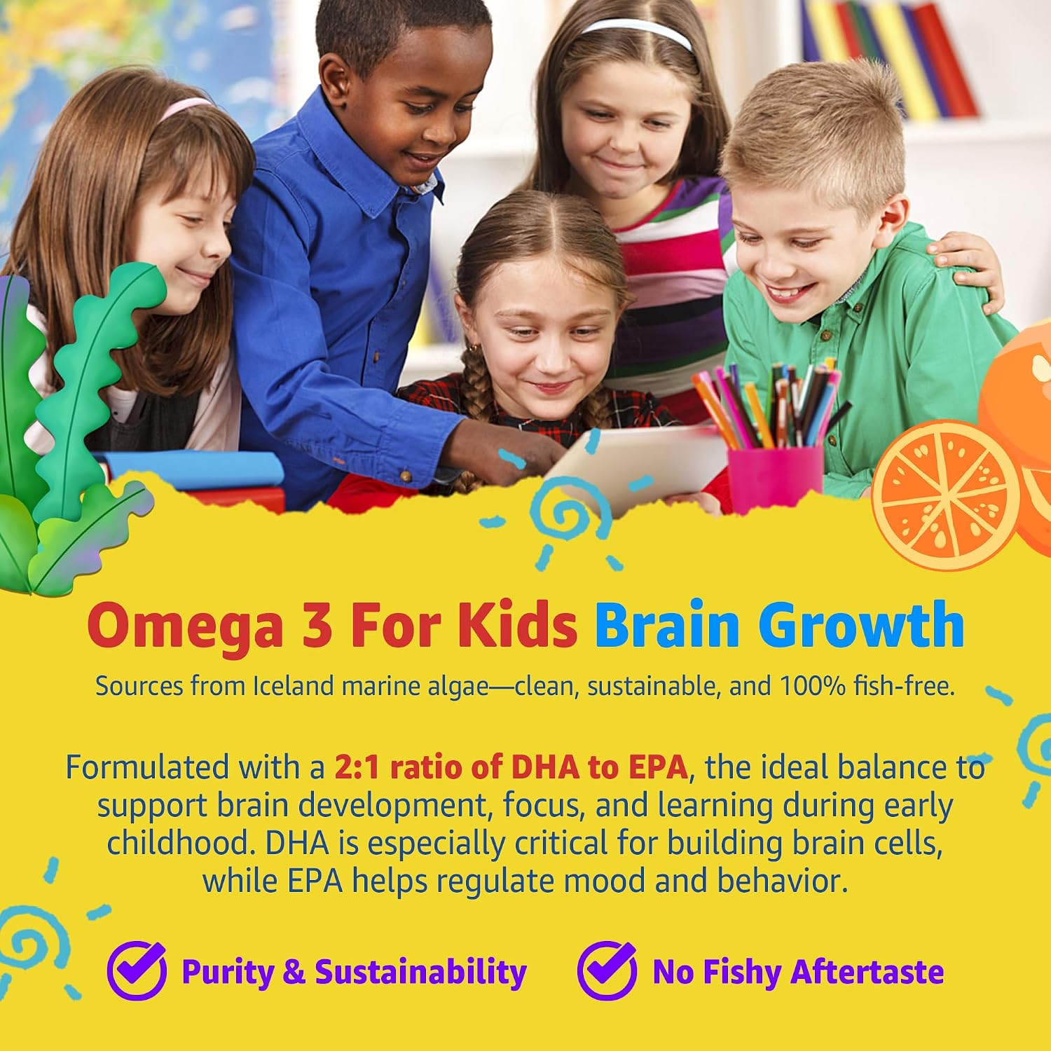 Kids Multivitamin Gummies with Iron – Sugar-free – Daily Vitamins + Probiotics & Algae Omega 3 - görsel 5