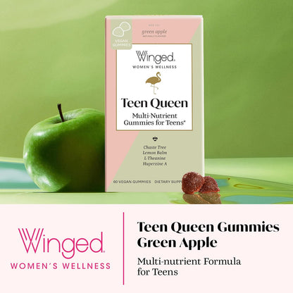Winged Wellbeing Teen Queen Multivitamin Gummies for Teen Girls – Mood & Hormonal Support – 60 Gummies