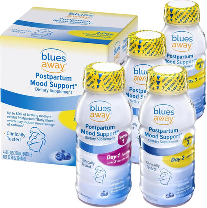 Blues Away Postnatal Mood Support Drink – 3-Day Liquid Supplement for Hormone Balance [4 Bottles]