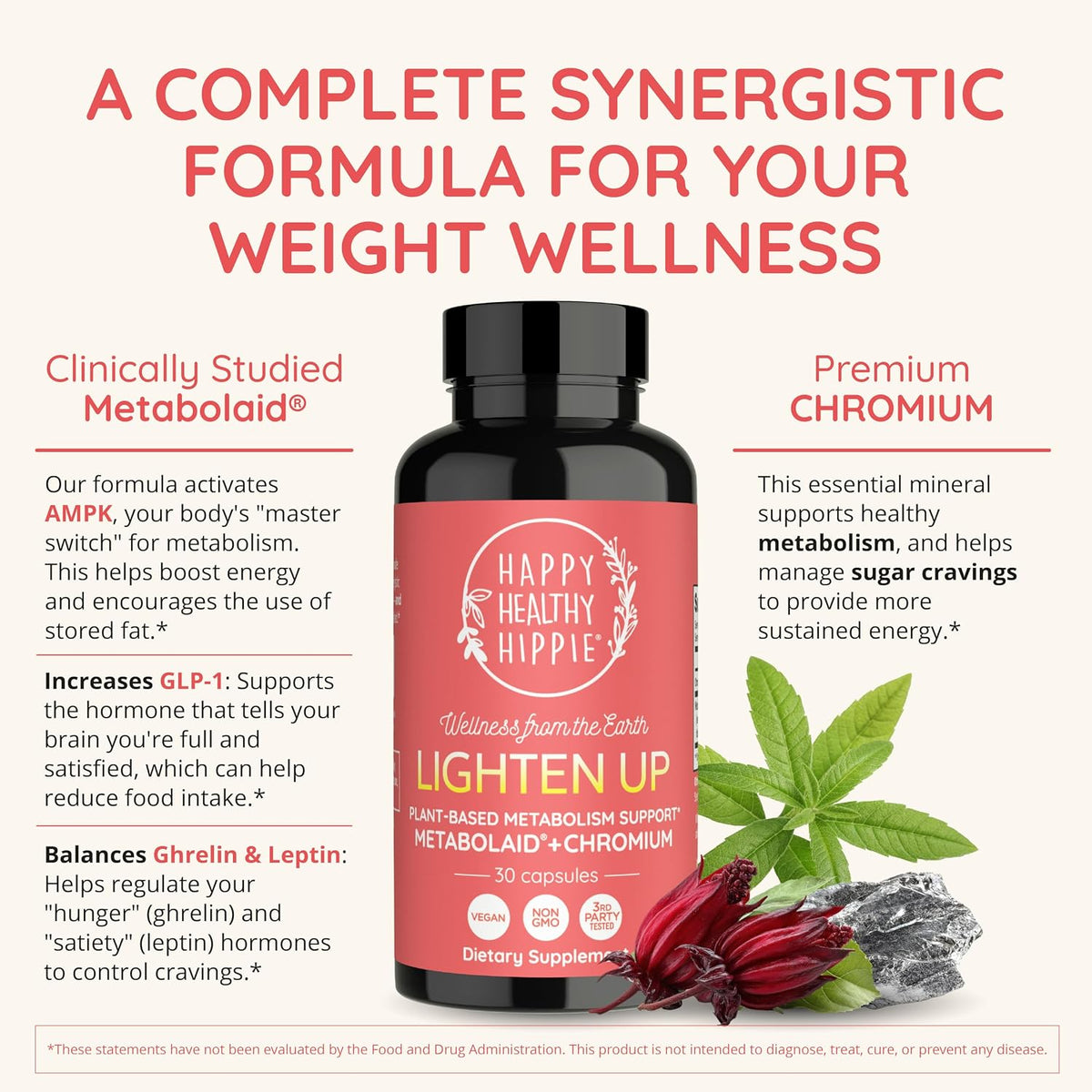 Happy Healthy Hippie GLP-1 Supplement with Metabolaid & Chromium – Appetite Suppressant for Women's – 30 Vegan Capsules – Image 6