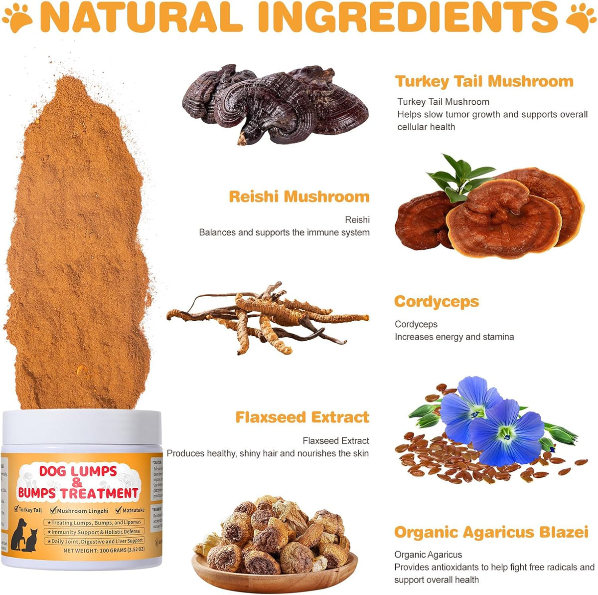Dog Lumps & Bumps Supplement – Turkey Tail – Sustained Energy: Cordyceps mushrooms are traditionally used to – Image 3