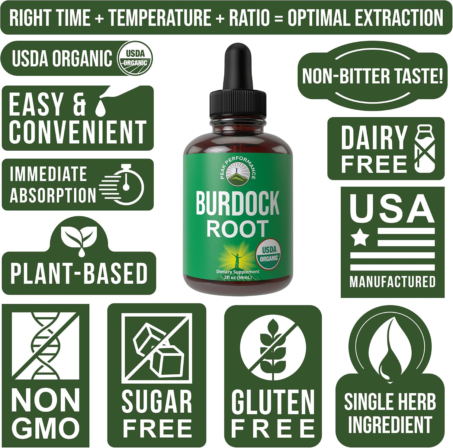 Peak Performance Certified Organic Burdock Root Liquid Drops - Vegan, Gluten free, Non-GM - 60 mL - görsel 7