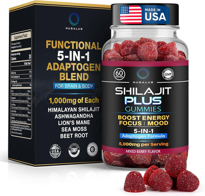 Shilajit Plus Gummies 5-in-1 Adaptogen Energy & Focus Supplement | Shilajit, Ashwagandha, Lion's Mane, Sea Moss & Beet Root – Image 1
