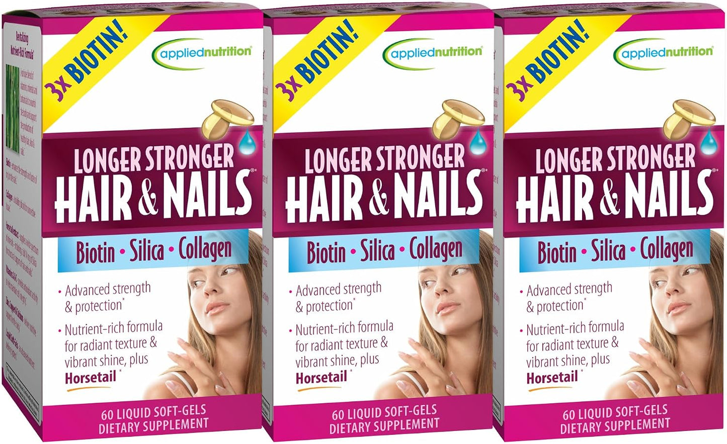 Applied Nutrition Longer Stronger Hair & Nails - 60 Liquid Soft-Gels (Pack of 4) - Biotin, Silica & Collagen - 120 Servings - görsel 9