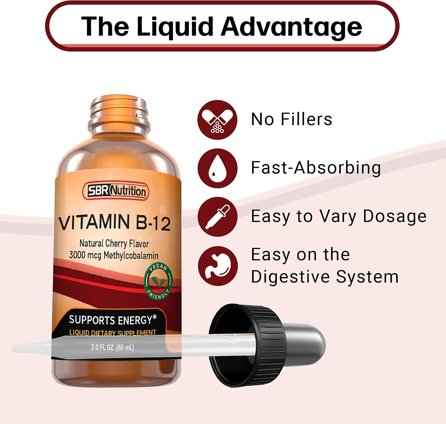 SBR Nutrition Vitamin B12 Sublingual Liquid Drops - Methylcobalamin, 3000mcg, Vegan, Non-GM - görsel 7