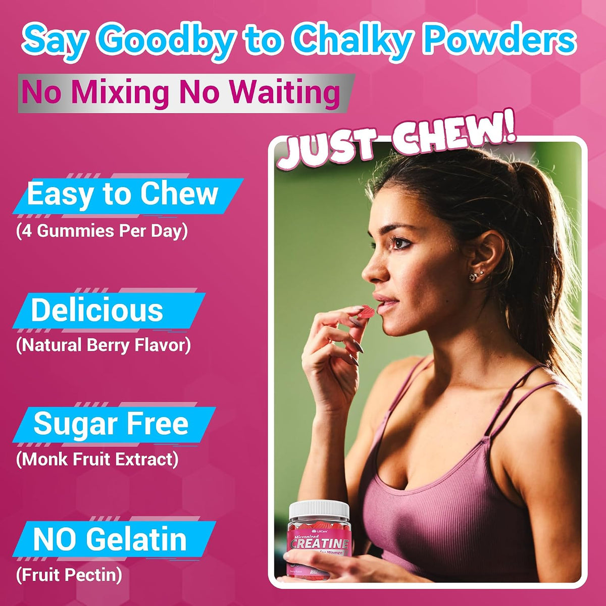 Creatine for Women's Gummies: Micronised – 120 gummies per jar – Image 6
