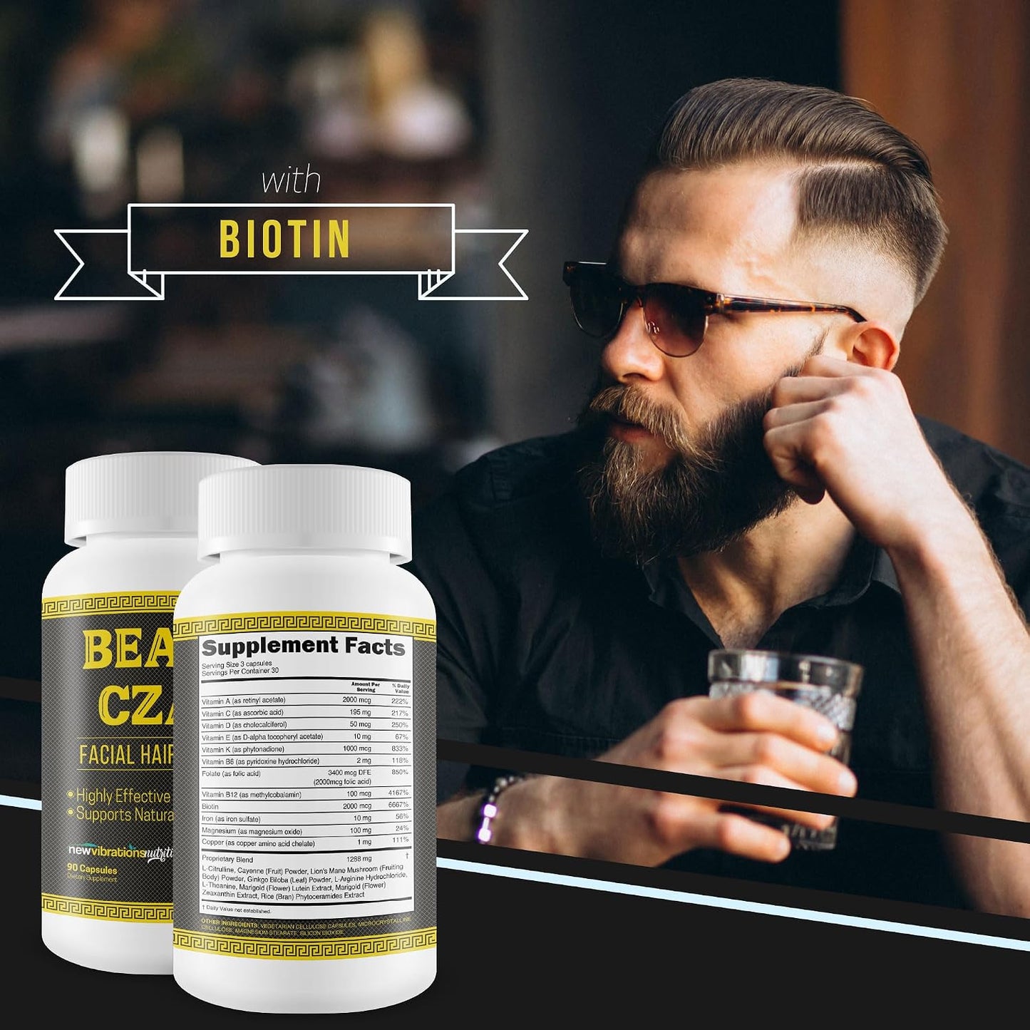 The Beard Czar Facial Hair Complex – Men's Beard Growth Supplement with Biotin & B Vitamins, 60 Capsules - görsel 8