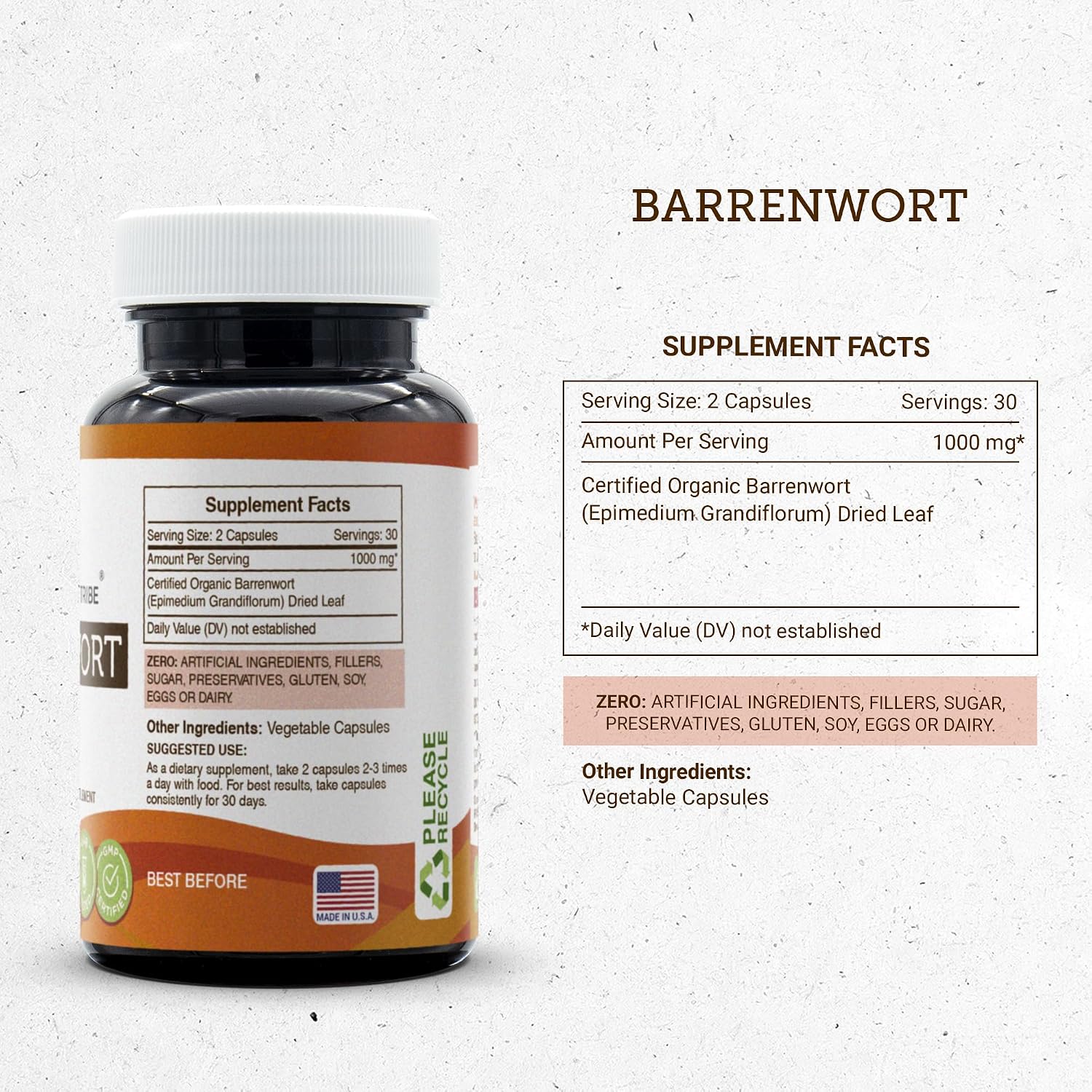Secrets of the Tribe Barrenwort 60 Vegetable Capsules - Epimedium Grandiflorum Dried Leaf - görsel 3