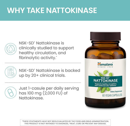 Himalaya NSK-SD Nattokinase, Dietary Supplement for Healthy Circulation, Vegan, Gluten Free Natto Extract, 100 mg, 60 – Image 4