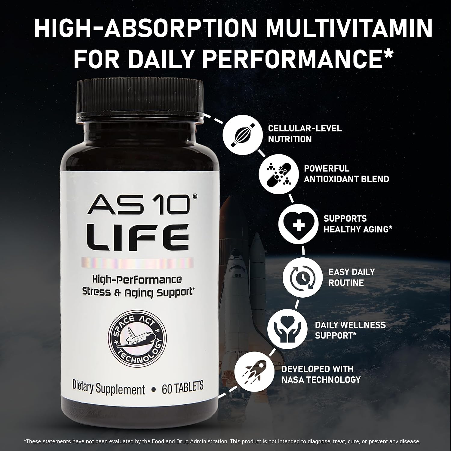 Nugevity AS 10 Life – Stress, Immune Support and Anti-Ageing Supplement - Multivitamin and Antioxidants Tablet, Resveratrol, Alpha Lipoic Acid, Lutein and Zeaxanthin, Co-Developed by NASA, 60 ct - görsel 3