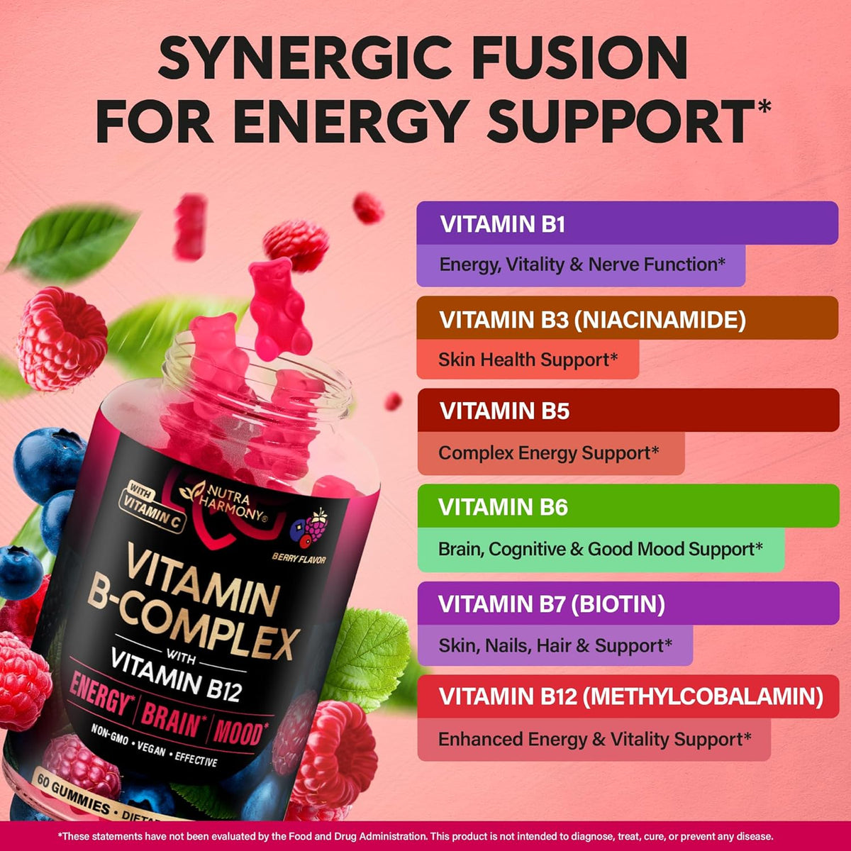 Vitamin B-Complex Gummies – Energy & Brain Support – Vegan – 60 Count – Image 4