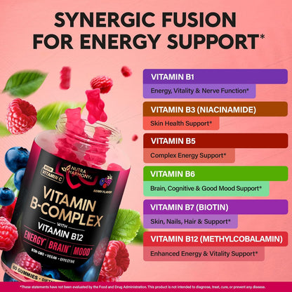 Vitamin B-Complex Gummies – Energy & Brain Support – Vegan – 60 Count – Image 4