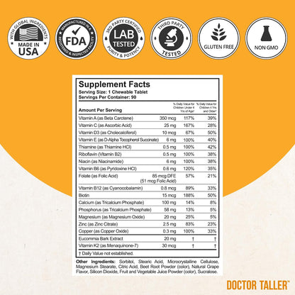 Doctor Taller Kids Multivitamins - Grape Flavour - 90 Chewable Tablets (6-Week Supply)
