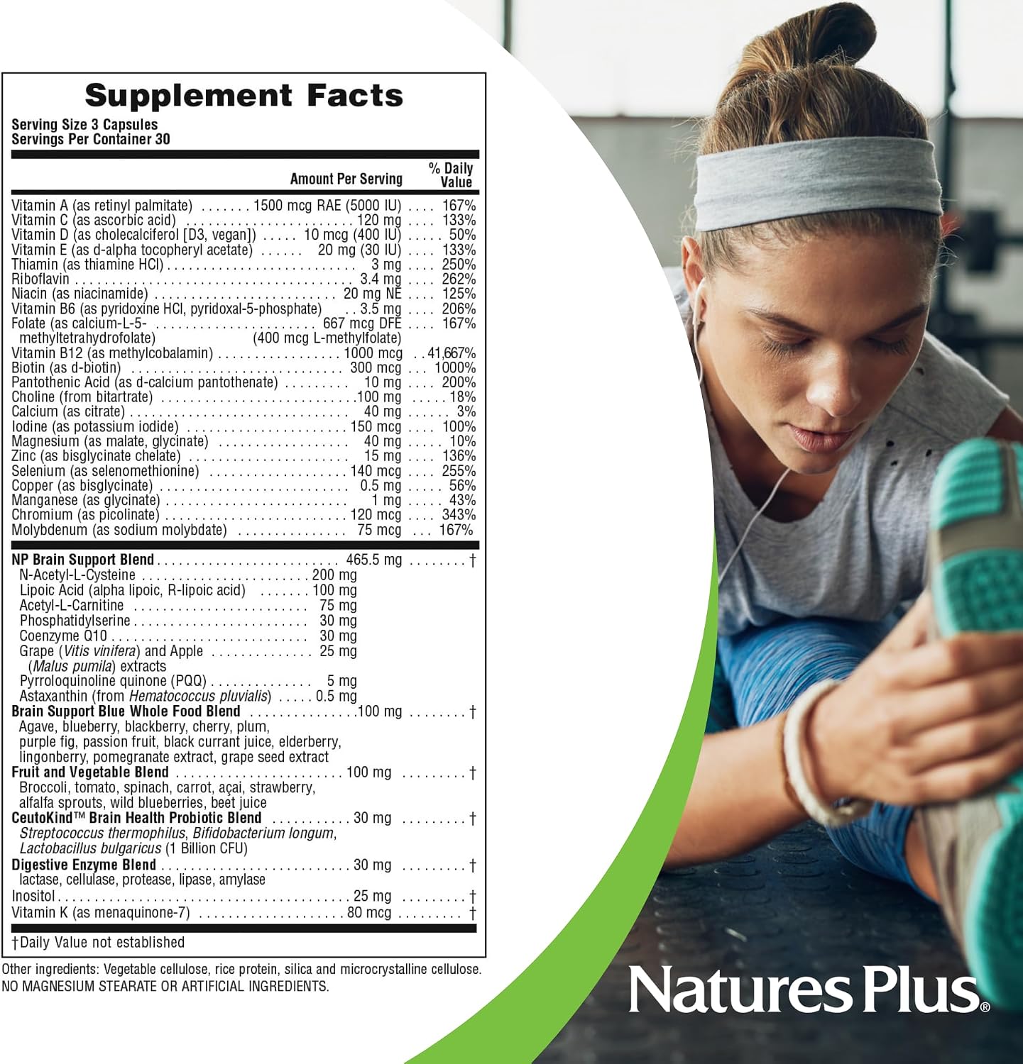 NaturesPlus BrainCeutix Multivitamin Capsules - Cognitive Support with B Vitamins & Minerals, 90 Capsules - görsel 4