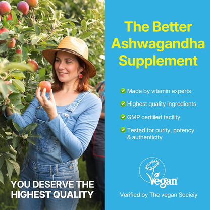 Organic Ashwagandha Gummies with Vitamin D3, B12 & Turmeric – Sugar Free, Vegan, Mixed Berry Flavour – 120 Count
