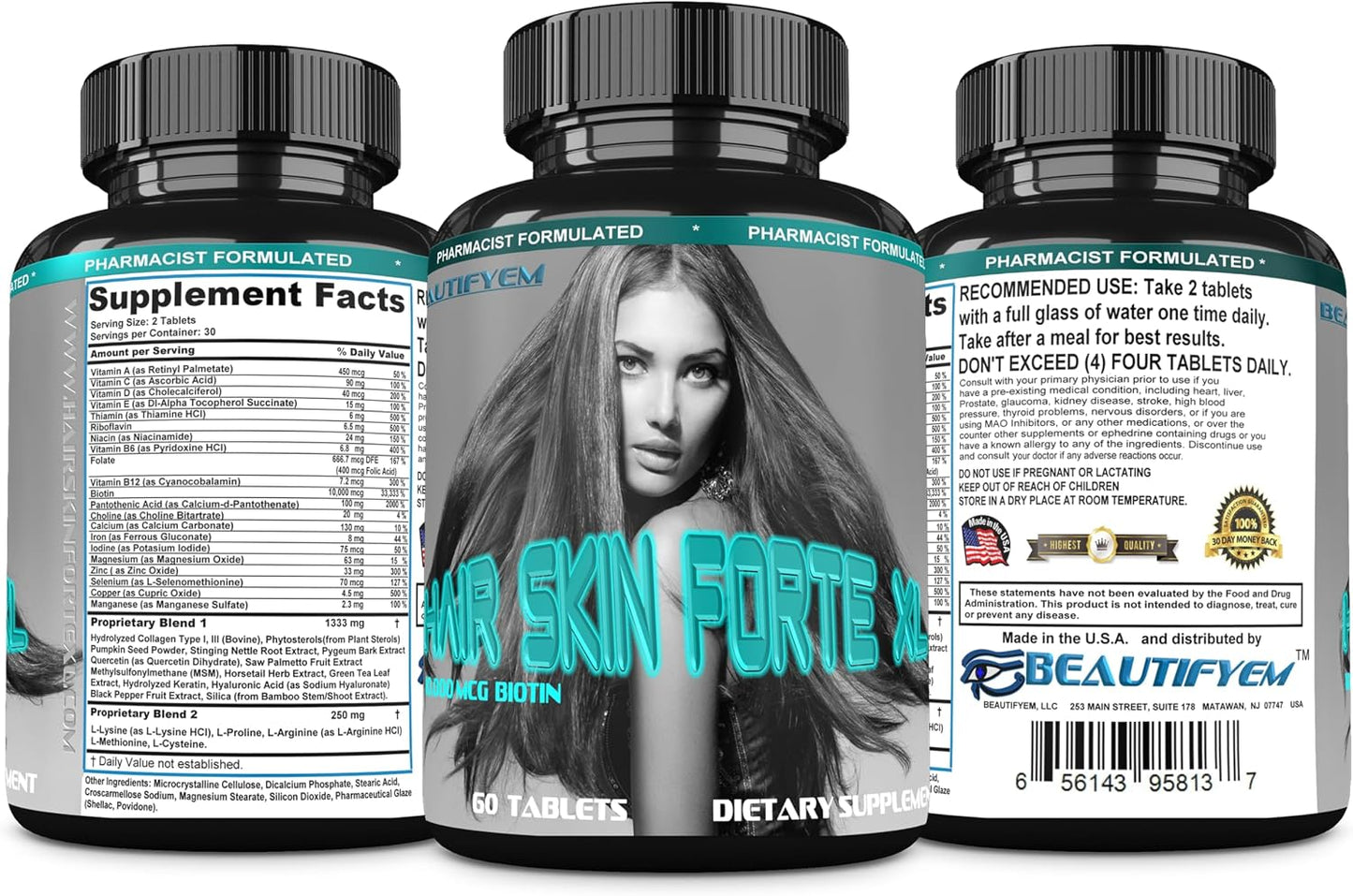Hair Skin Forte XL Hair & Skin Growth Complex 10,000 mcg Biotin + Collagen Peptides - 60 Tablets - görsel 8