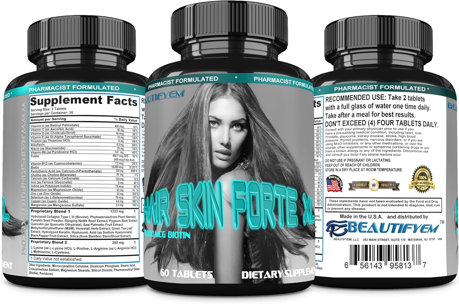 Hair Skin Forte XL Hair & Skin Growth Complex 10,000 mcg Biotin + Collagen Peptides - 60 Tablets - görsel 8