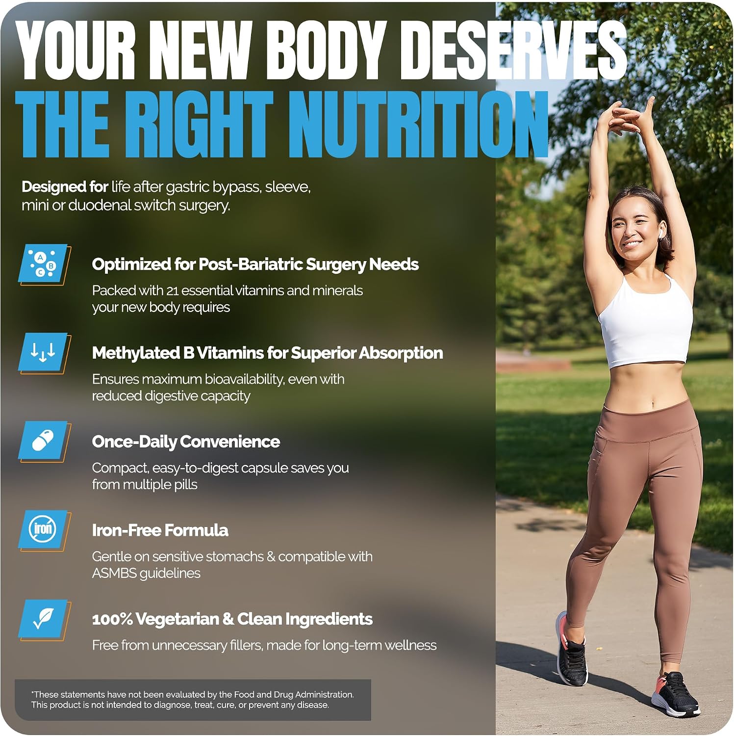 Bariatric Multivitamin Without Iron - Methylated B12 & Folate for Gastric Bypass & Sleeve Surgery | ASMBS Compliant | 1 Daily Capsule, 21 Nutrients | Made in USA, 30 Capsules - görsel 7