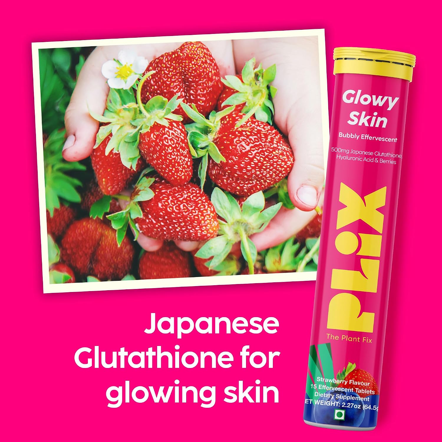 PLIX Glowy Skin 500mg Glutathione Supplement with Hyaluronic Acid, Vitamin C, E & Berries | 15 Effervescent Tablets, Strawberry Flavour - görsel 4