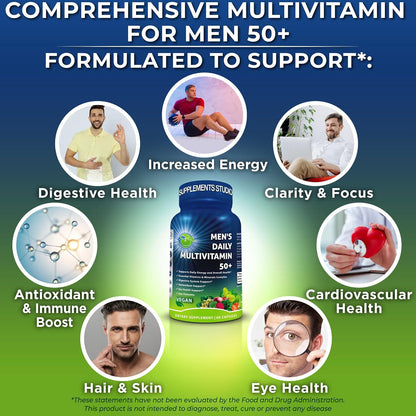Men's Daily Multivitamin 50 Plus – Vegan Methylated Multivitamin for Men 50+ with Saw Palmetto, Biotin, Organic Superfoods, – Image 4