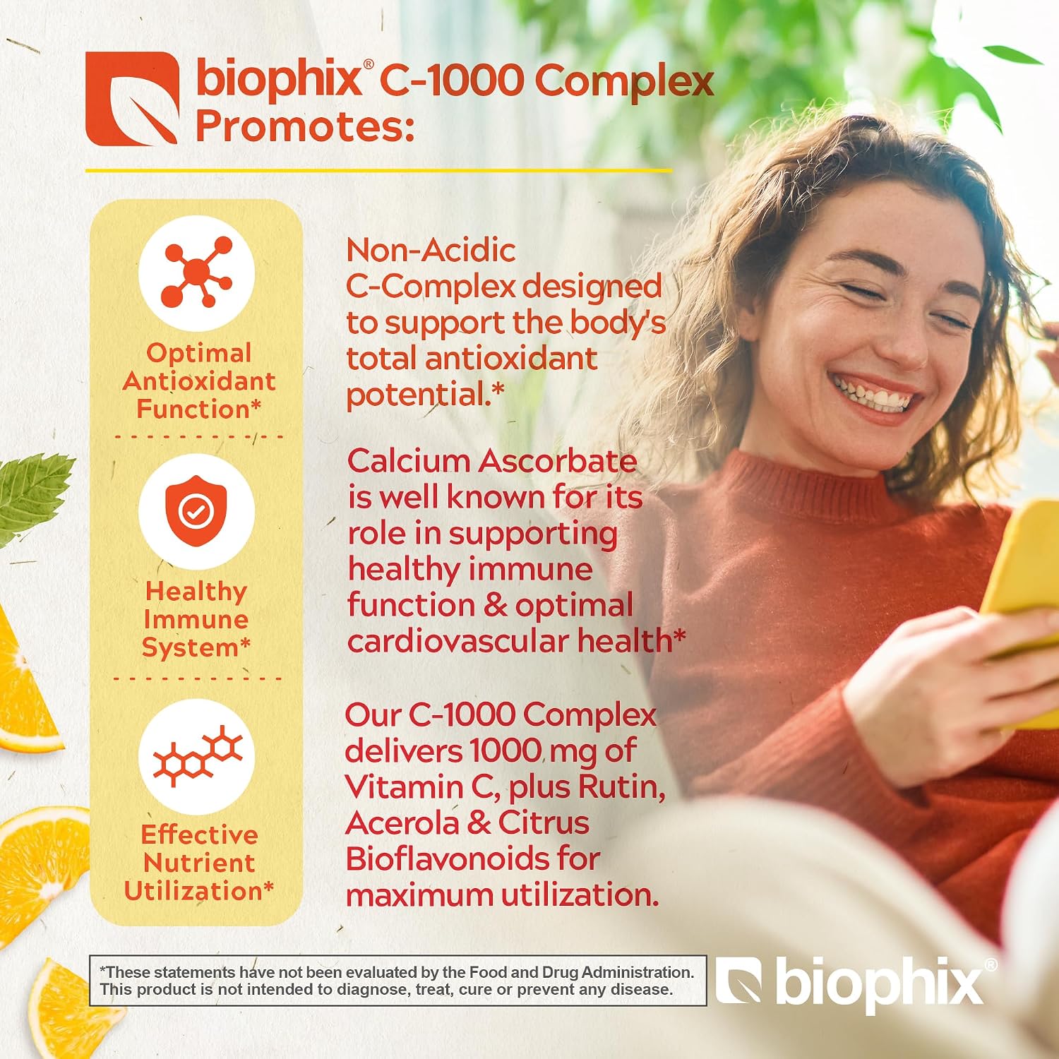 biophix Vitamin C-1000 mg 30 Tablets Complex – Vegan with Calcium, Citrus Bioflavonoids, Acerola, Rutin – Supports Immune Health - görsel 2
