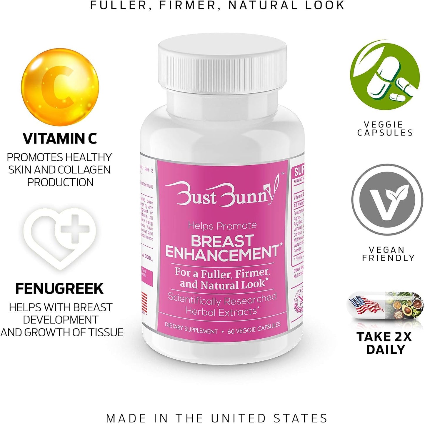 Bust Bunny Breast Enhancement Pills - Vegan, Non-GM, Gluten free - görsel 5