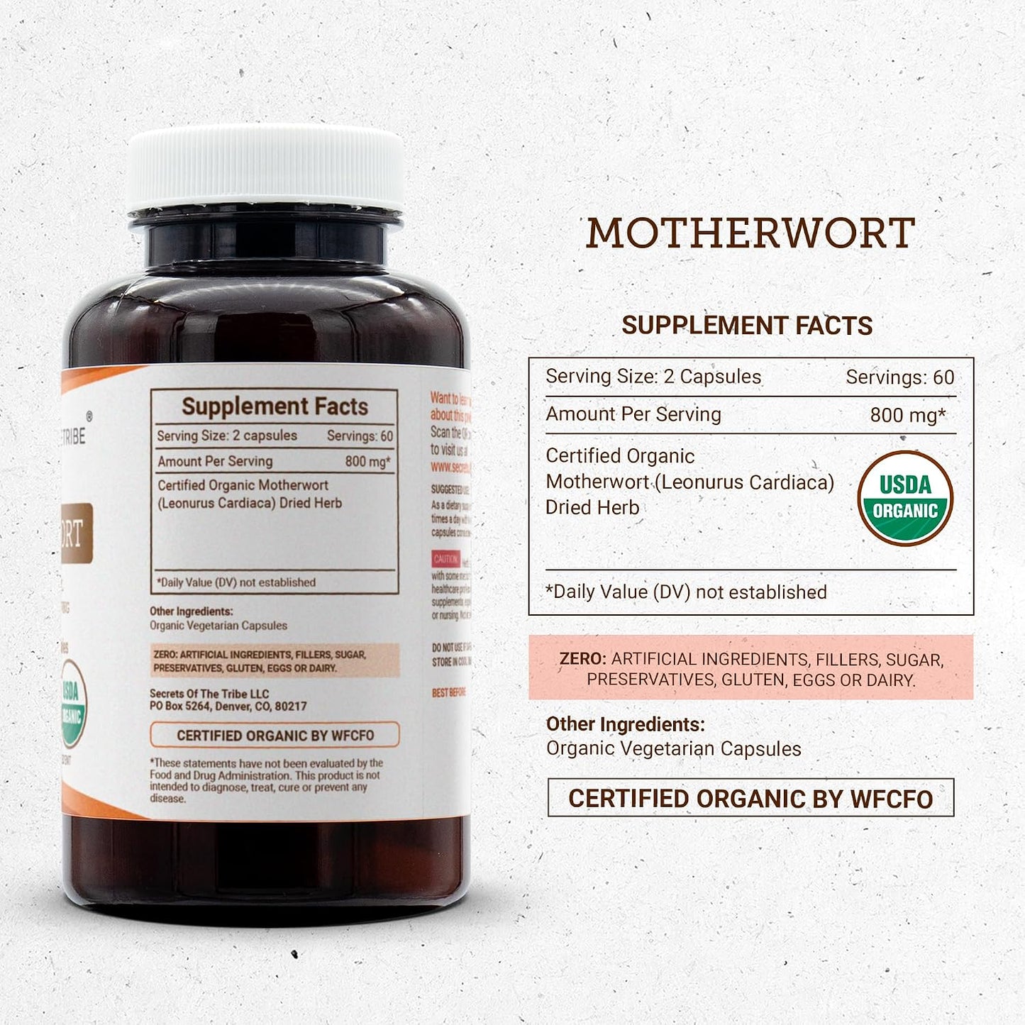 Secrets of the Tribe Motherwort USDA Organic Capsules | Certified Organic Vegetarian Capsules, Herbal Dietary Supplement | Leonurus Cardiaca Dried Herb (120 Count) - görsel 4