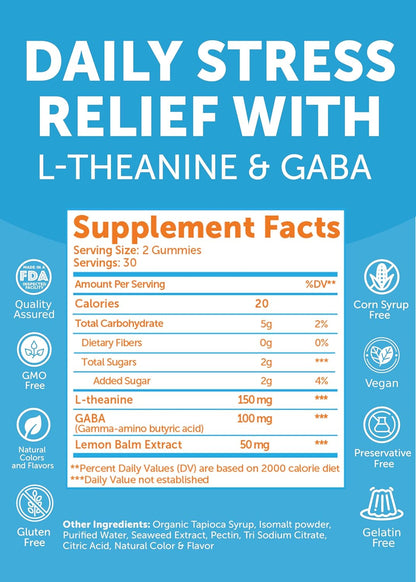 Lunakai USA Made Calm & Stress Relief Gummies – GABA + L-Theanine Supplement for Adults & Kids – 60 Count – Image 5