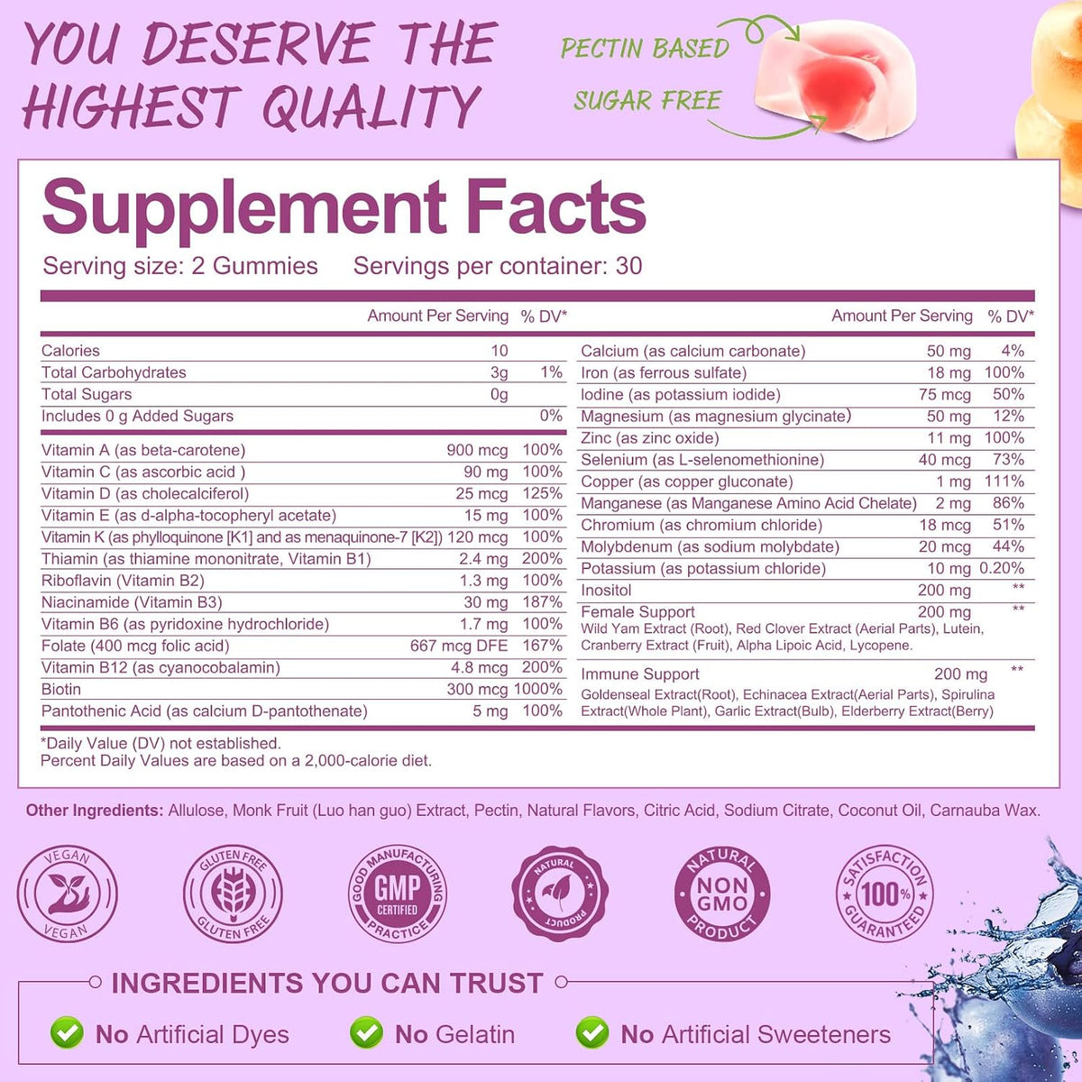 Totaria Sugar-free Multivitamin Gummies for Women's 14+ with Iron, Inositol, Folate, Biotin - Mixed Flavours (2 Pack) – Image 3