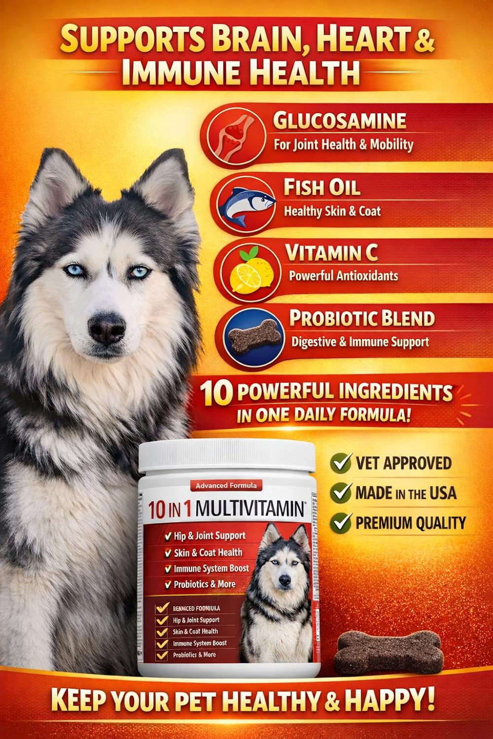 Freydell Pets 10-in-1 Multivitamin Dog Supplement – Glucosamine & Chondroitin Joint Support, Probiotics for Gut Health, Omega Fish Oil Skin & Coat, Immune & Allergy Support Vitamins (120 Chews) - görsel 7