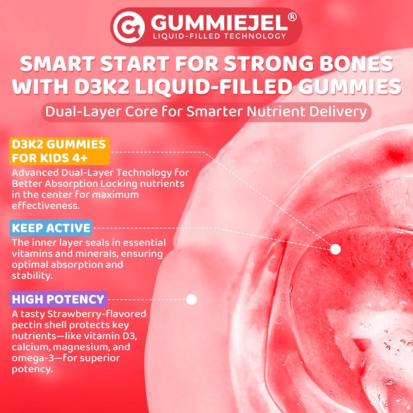 LILICARE Vitamin D3 K2 + Calcium Liquid-filled Gummies for Kids & Teens – Sugar-free, 2-Pack - görsel 8