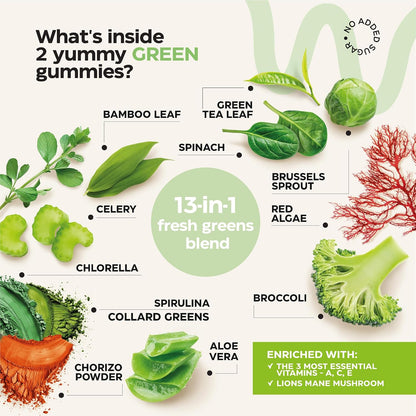 Super Greens + Super Fruits Gummies – 120 Gummies (2-Pack) – Sugar-free, Vegetarian, Non-GM