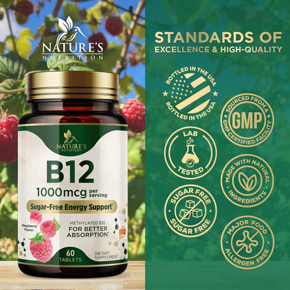 Vitamin B12 1000 mcg Methylcobalamin – Nervous System & Brain Support: Essential for nerve health and cognitive – Image 4