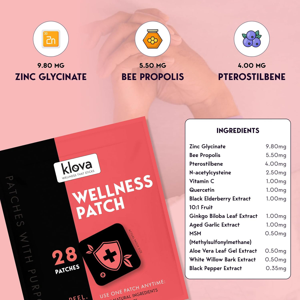 Klova Wellbeing Patches for Immune Support & – Zinc: An essential mineral that helps maintain normal immune – Image 5