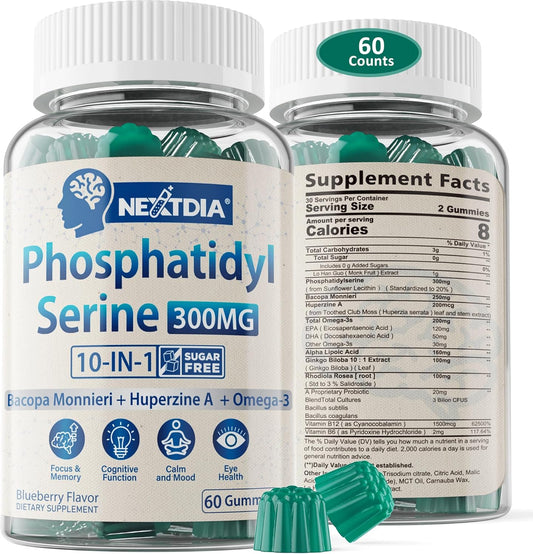 Phosphatidylserine Nootropic Brain Supplement Gummies - Focus & Energy + Bacopa Monnieri, Omega 3, Huperzine A, Methyl B12 & – Image 1