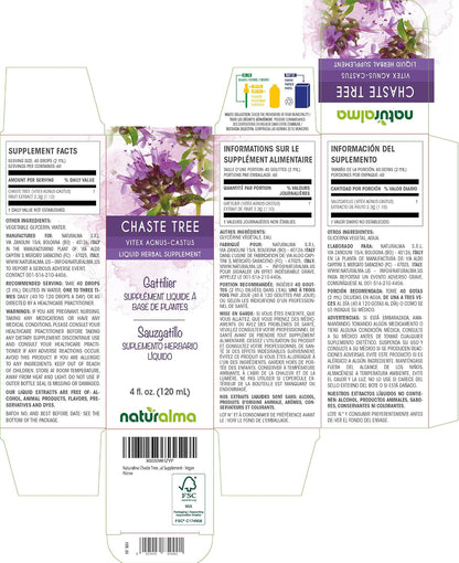 Naturalma Chaste Tree (Vitex Agnus-castus) Fruit Alcohol-Free Tincture - 118 ml Liquid Extract Drops