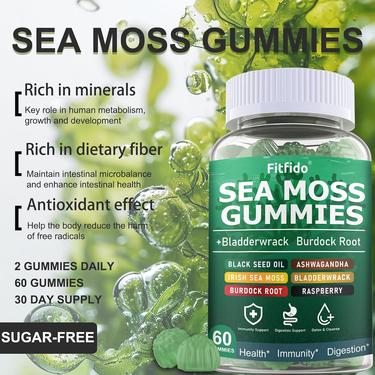 Irish Sea Moss Gummies 3000mg with Bladderwrack, 60 Count – Image 4