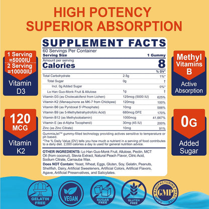 Vitamin D3 5000IU + K2 (MK-7) 120mcg Gummies – Immune Function: Vitamin D3 helps support normal immune function, – Image 2