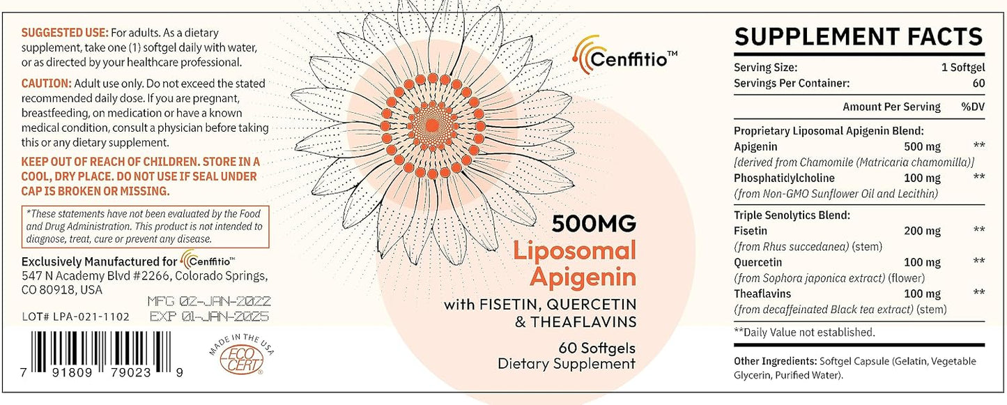 Cenffitio Liposomal Apigenin 500mg - with Fisetin, Quercetin & Theaflavins - 60 Softgels - görsel 7