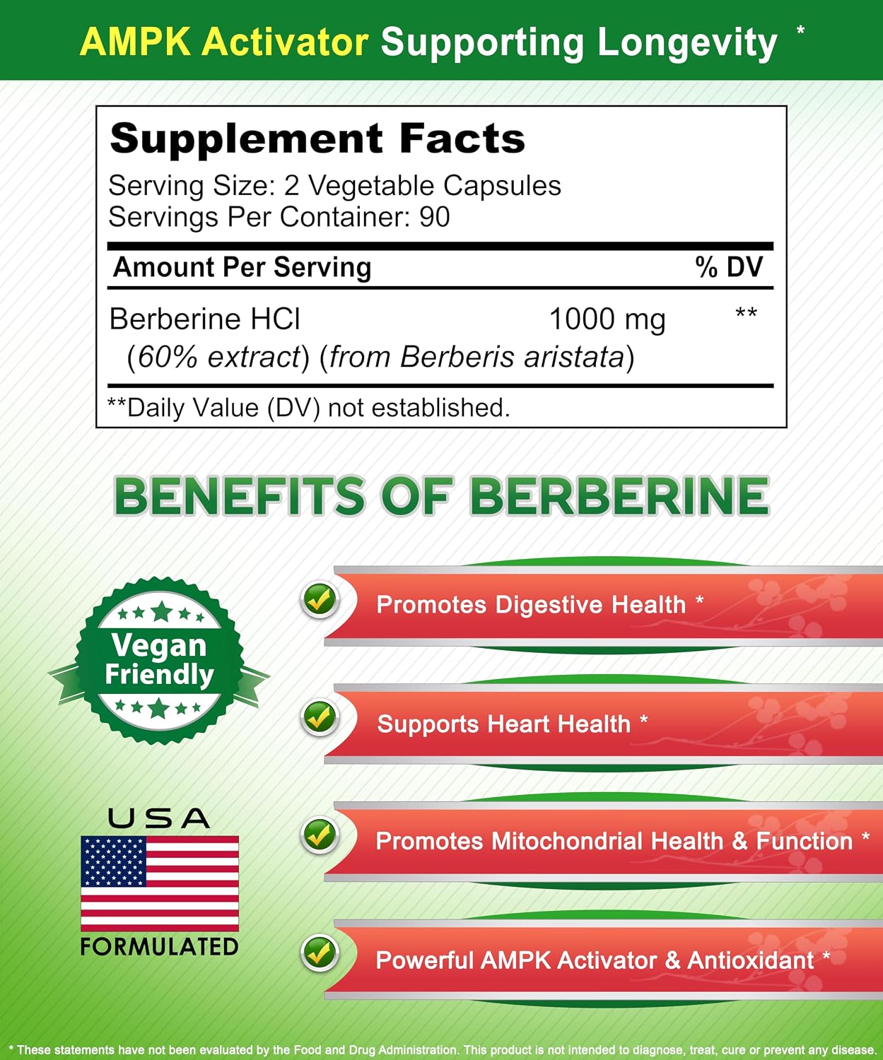 aSquared Nutrition Pure Berberine 1000mg - 180 Vegie Capsules - görsel 4