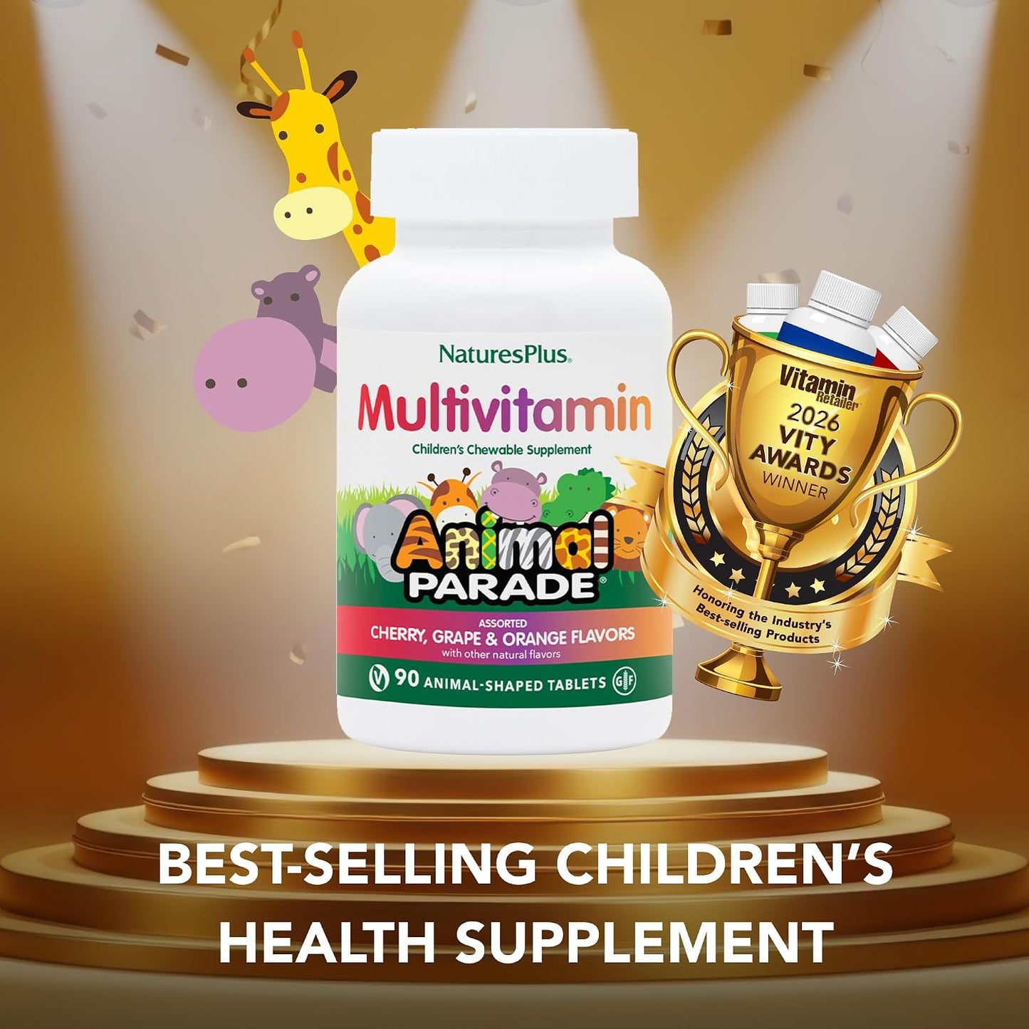 NaturesPlus Animal Parade Children's Chewable Multivitamin - 180 Animal-Shaped Tablets (Pack of 3) - Natural Assorted Flavours - Vegan, Gluten free - 270 Servings - görsel 2
