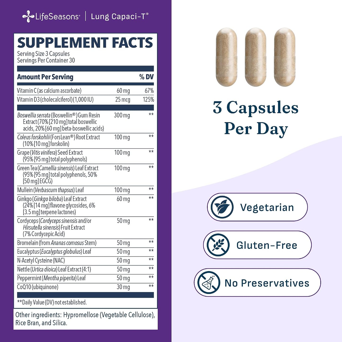 Lung Capaci-T - Respiratory Support Supplement - CoQ10, N-Acetyl Cysteine, Boswellia, Eucalyptus, Mullein, Green Tea, Nettle & Peppermint - Increases Oxygen Capacity & Reduces Mucus - 90 Capsules - görsel 6