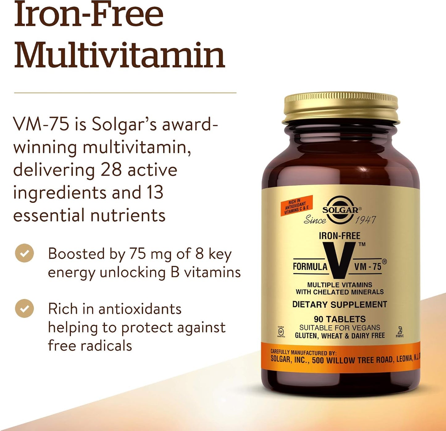 Solgar Iron-Free Formula VM-75, 90 Tablets - Multivitamin with Chelated Minerals - görsel 3