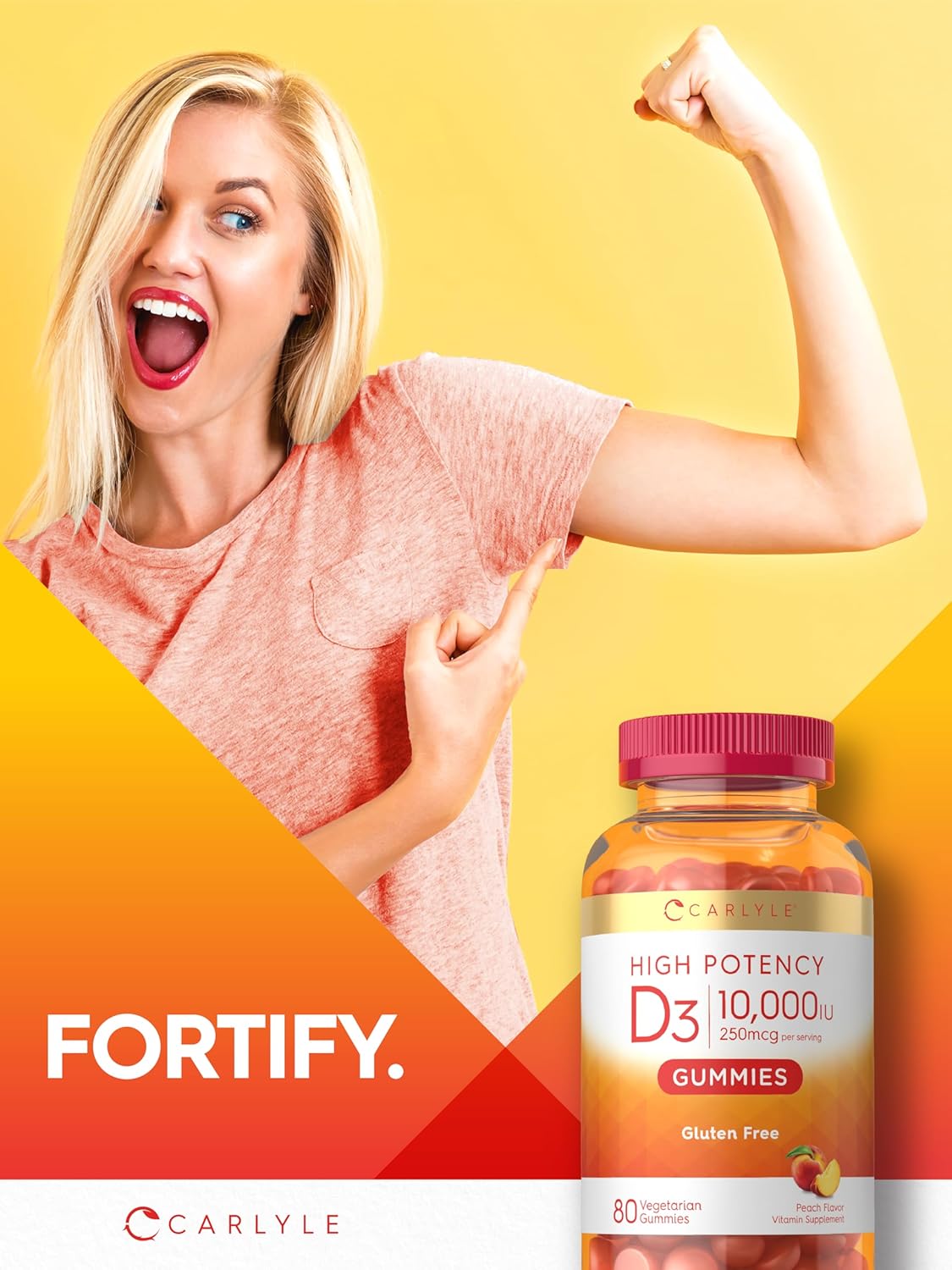 Carlyle Vitamin D3 10000 IU Gummies for Adults - 80 Count, Peach Flavoured, High Potency, Vegetarian, Non-GM, Gluten Free - görsel 7