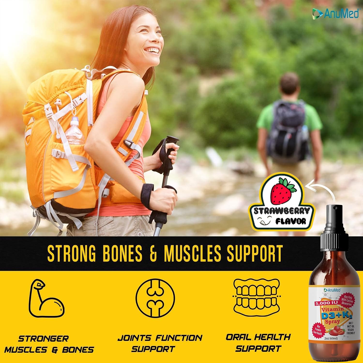 Vitamin D3 and K2 5,000 IU Liquid Spray with Vitamin A and Organic MCT Oil (Strawberry, 60 mL) - görsel 3