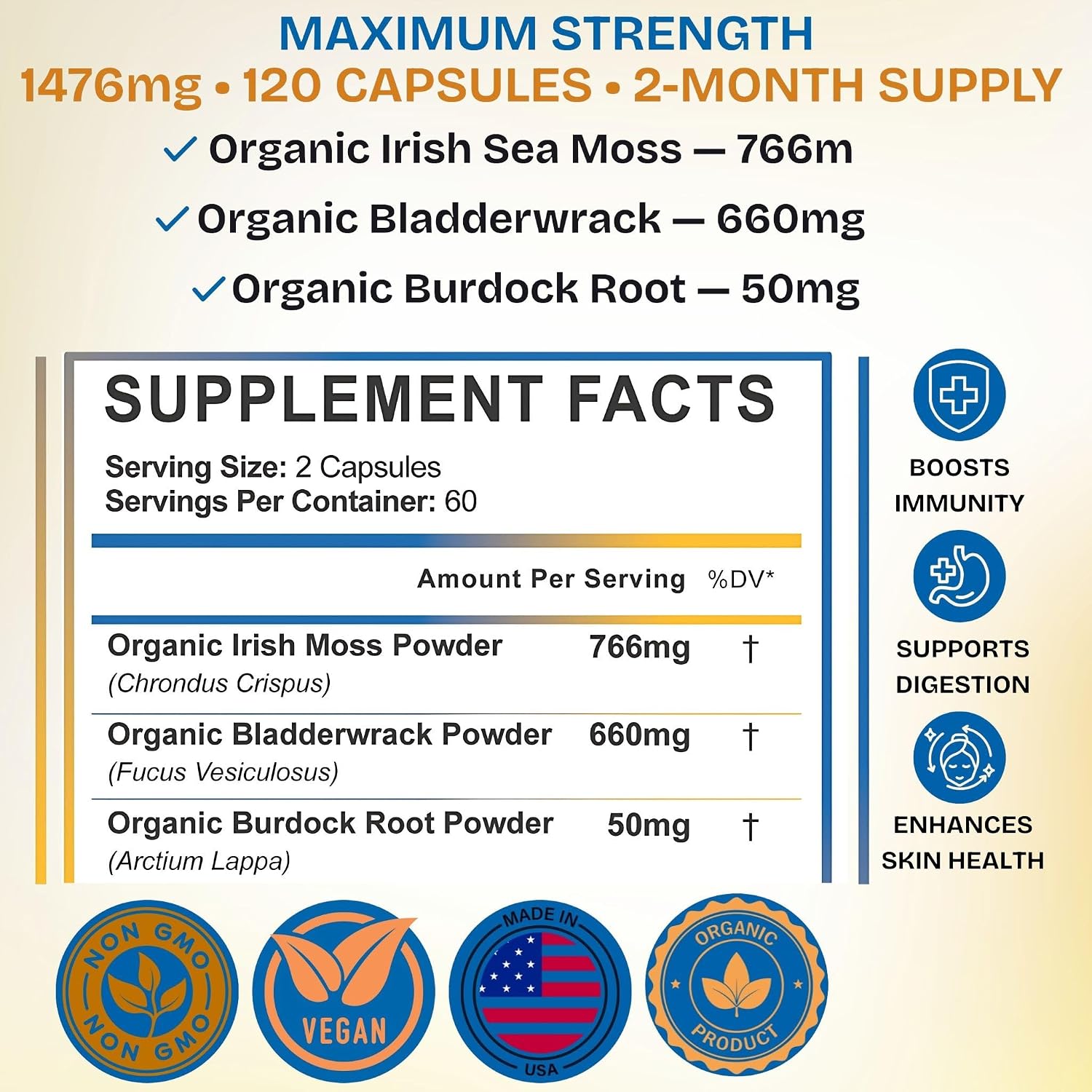 VIVANUTRA Organic Wildcrafted Sea Moss Capsules, 1476mg, 120ct - görsel 2